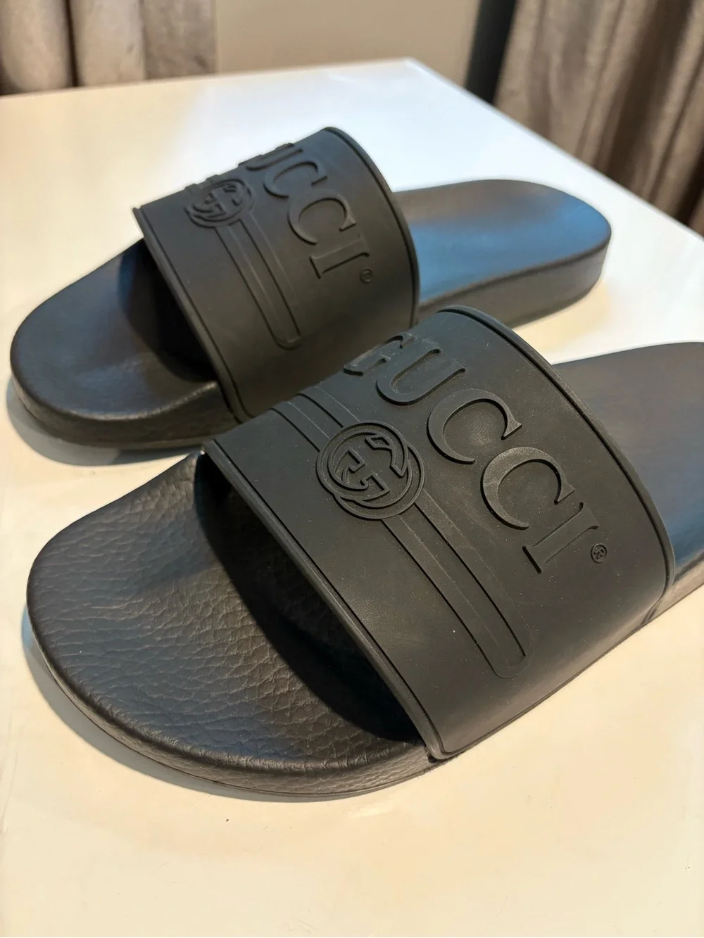 Gucci Black Logo Slide Sandals, Authentic